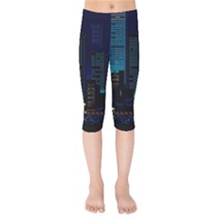 City Building Pixel Art Vaporwave Kids  Capri Leggings  by danenraven