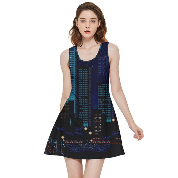 City Building Pixel Art Vaporwave Inside Out Reversible Sleeveless Dress