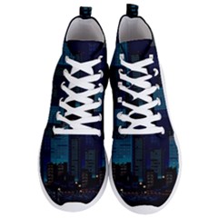 City Building Pixel Art Vaporwave Men s Lightweight High Top Sneakers by danenraven