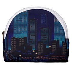 City Building Pixel Art Vaporwave Horseshoe Style Canvas Pouch by danenraven