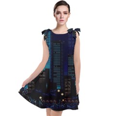 City Building Pixel Art Vaporwave Tie Up Tunic Dress by danenraven