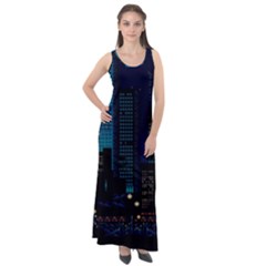 City Building Pixel Art Vaporwave Sleeveless Velour Maxi Dress by danenraven