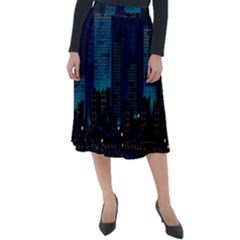 City Building Pixel Art Vaporwave Classic Velour Midi Skirt  by danenraven