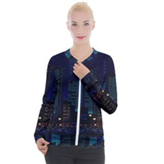 City Building Pixel Art Vaporwave Casual Zip Up Jacket by danenraven