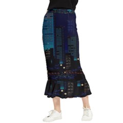 City Building Pixel Art Vaporwave Maxi Fishtail Chiffon Skirt by danenraven