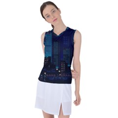 City Building Pixel Art Vaporwave Women s Sleeveless Sports Top by danenraven