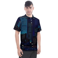 City Building Pixel Art Vaporwave Men s Polo Tee by danenraven