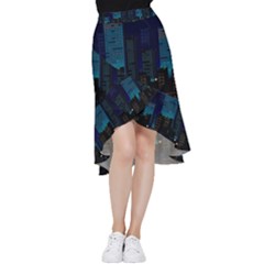 City Building Pixel Art Vaporwave Frill Hi Low Chiffon Skirt by danenraven