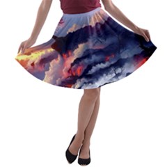 Cherry Blossom Tree On Cliff Digital Wallpaper Cherry Blossom On Cliff Mountain Nature A-line Skater Skirt by danenraven