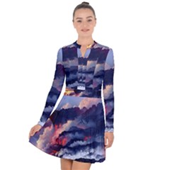 Cherry Blossom Tree On Cliff Digital Wallpaper Cherry Blossom On Cliff Mountain Nature Long Sleeve Panel Dress by danenraven