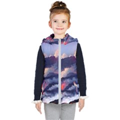 Cherry Blossom Tree On Cliff Digital Wallpaper Cherry Blossom On Cliff Mountain Nature Kids  Hooded Puffer Vest by danenraven