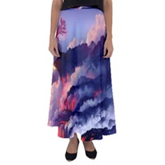 Cherry Blossom Tree On Cliff Digital Wallpaper Cherry Blossom On Cliff Mountain Nature Flared Maxi Skirt by danenraven