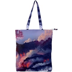 Cherry Blossom Tree On Cliff Digital Wallpaper Cherry Blossom On Cliff Mountain Nature Double Zip Up Tote Bag by danenraven