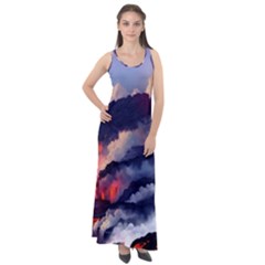 Cherry Blossom Tree On Cliff Digital Wallpaper Cherry Blossom On Cliff Mountain Nature Sleeveless Velour Maxi Dress by danenraven