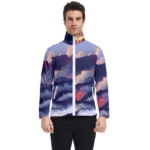 Cherry Blossom Tree On Cliff Digital Wallpaper Cherry Blossom On Cliff Mountain Nature Men s Bomber Jacket by danenraven