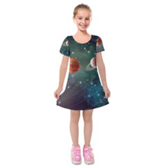 Planet Galaxy Fantasy Kids  Short Sleeve Velvet Dress by danenraven