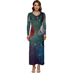 Planet Galaxy Fantasy Long Sleeve Velour Longline Maxi Dress