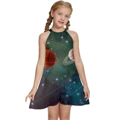 Planet Galaxy Fantasy Kids  Halter Collar Waist Tie Chiffon Dress