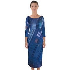 Doctor Who Tardis Quarter Sleeve Midi Bodycon Dress by danenraven