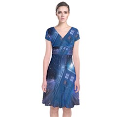 Doctor Who Tardis Short Sleeve Front Wrap Dress by danenraven