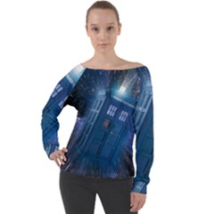 Doctor Who Tardis Off Shoulder Long Sleeve Velour Top by danenraven