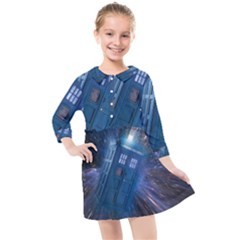 Doctor Who Tardis Kids  Quarter Sleeve Shirt Dress by danenraven