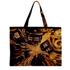 Brown And Black Abstract Painting Doctor Who Tardis Vincent Van Gogh Zipper Mini Tote Bag by danenraven