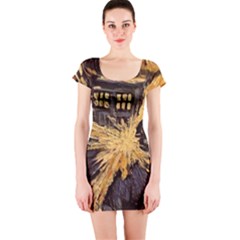 Brown And Black Abstract Painting Doctor Who Tardis Vincent Van Gogh Short Sleeve Bodycon Dress by danenraven