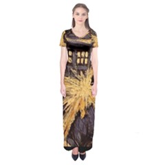 Brown And Black Abstract Painting Doctor Who Tardis Vincent Van Gogh Short Sleeve Maxi Dress by danenraven