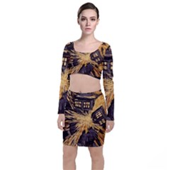 Brown And Black Abstract Painting Doctor Who Tardis Vincent Van Gogh Top And Skirt Sets by danenraven