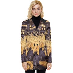 Brown And Black Abstract Painting Doctor Who Tardis Vincent Van Gogh Button Up Hooded Coat  by danenraven