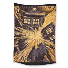 Brown And Black Abstract Painting Doctor Who Tardis Vincent Van Gogh Large Tapestry by danenraven