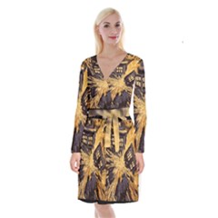 Brown And Black Abstract Painting Doctor Who Tardis Vincent Van Gogh Long Sleeve Velvet Front Wrap Dress by danenraven