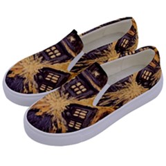 Brown And Black Abstract Painting Doctor Who Tardis Vincent Van Gogh Kids  Canvas Slip Ons by danenraven