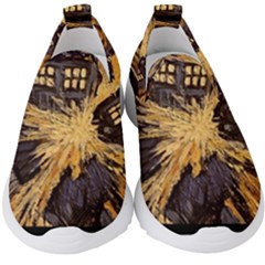 Brown And Black Abstract Painting Doctor Who Tardis Vincent Van Gogh Kids  Slip On Sneakers by danenraven