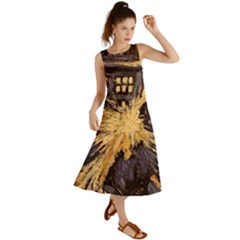 Brown And Black Abstract Painting Doctor Who Tardis Vincent Van Gogh Summer Maxi Dress by danenraven