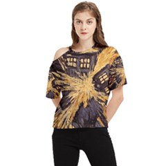 Brown And Black Abstract Painting Doctor Who Tardis Vincent Van Gogh One Shoulder Cut Out Tee by danenraven