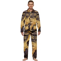 Brown And Black Abstract Painting Doctor Who Tardis Vincent Van Gogh Men s Long Sleeve Velvet Pocket Pajamas Set by danenraven