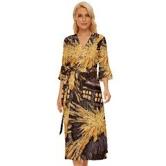 Brown And Black Abstract Painting Doctor Who Tardis Vincent Van Gogh Midsummer Wrap Dress by danenraven