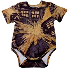 Brown And Black Abstract Painting Doctor Who Tardis Vincent Van Gogh Baby Short Sleeve Onesie Bodysuit by danenraven