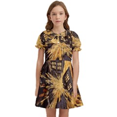 Brown And Black Abstract Painting Doctor Who Tardis Vincent Van Gogh Kids  Bow Tie Puff Sleeve Dress by danenraven