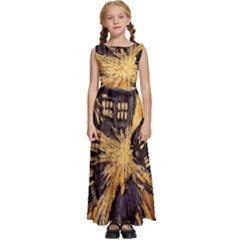 Brown And Black Abstract Painting Doctor Who Tardis Vincent Van Gogh Kids  Satin Sleeveless Maxi Dress by danenraven