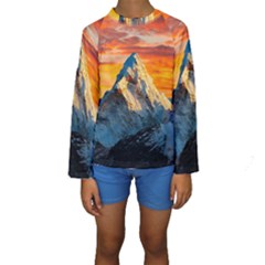 Himalaya Mountains Landscape  Nature Kids  Long Sleeve Swimwear by danenraven