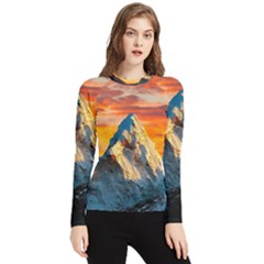 Himalaya Mountains Landscape  Nature Women s Long Sleeve Rash Guard by danenraven