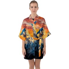 Himalaya Mountains Landscape  Nature Half Sleeve Satin Kimono  by danenraven