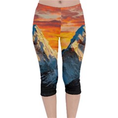 Himalaya Mountains Landscape  Nature Velvet Capri Leggings  by danenraven