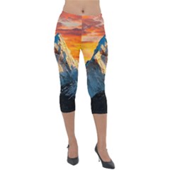 Himalaya Mountains Landscape  Nature Lightweight Velour Capri Leggings  by danenraven