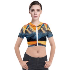 Himalaya Mountains Landscape  Nature Short Sleeve Cropped Jacket by danenraven