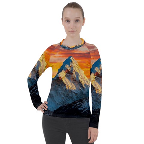 Himalaya Mountains Landscape  Nature Women s Pique Long Sleeve Tee by danenraven