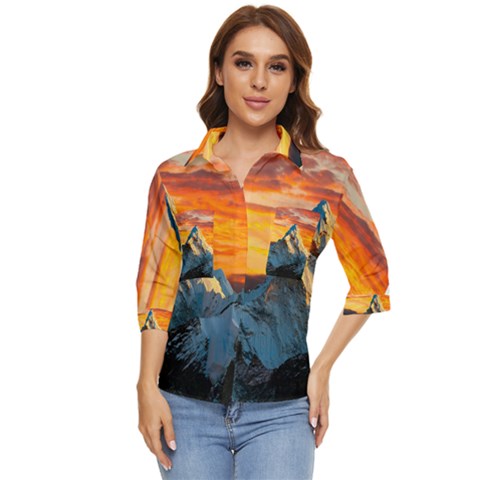 Himalaya Mountains Landscape  Nature Women s Quarter Sleeve Pocket Shirt by danenraven